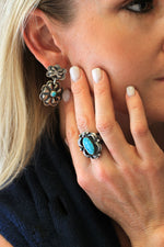 Tom Gilbert Kingman Turquoise Repousse Ring (Size 9)