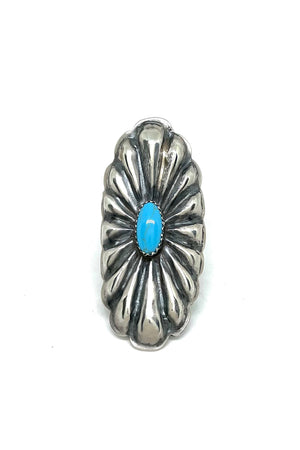 Turquoise Sterling Silver Shield Repousse Ring (Size 9)
