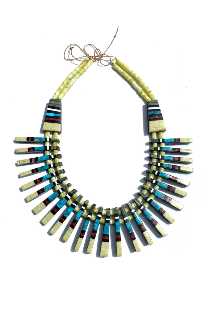 Reversible Turquoise and Inlay Tab Necklace
