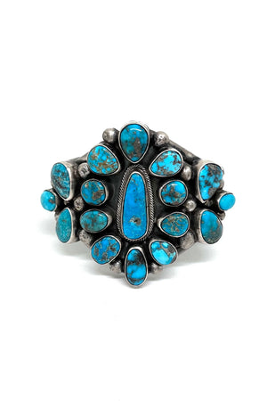
                
                    Load image into Gallery viewer, Navajo Richard Haskie Bluebird Turquoise Cluster Cuff Bracelet
                
            
