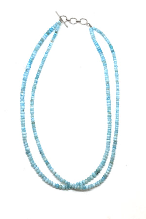 Two Strand Genuine Larimar Rondelle Bead Necklace