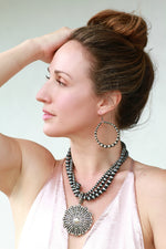 Navajo Oxidized Sterling Silver Bead Hoop Earrings