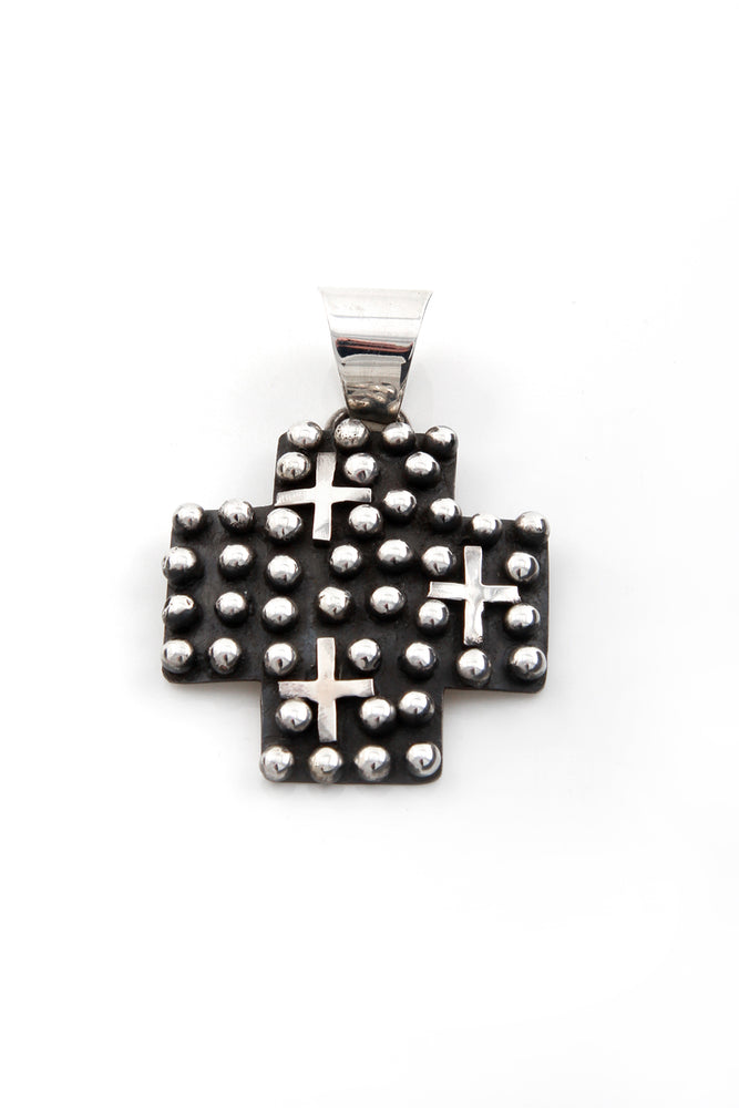 Santa Fe Cross Oxidized Sterling Silver Navajo Pendant