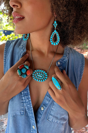 
                
                    Load image into Gallery viewer, Sleeping Beauty Turquoise Statement Earrings
                
            