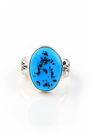 Sleeping Beauty Turquoise Hand Stamped Ring (Size 7.75)