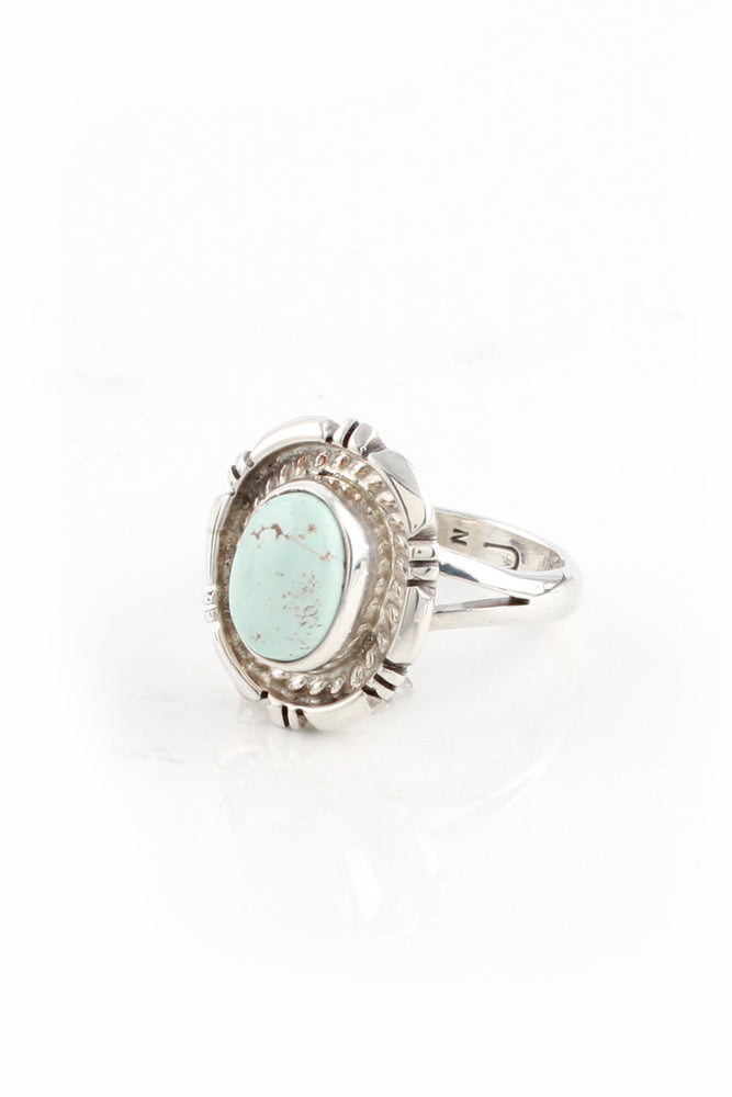 
                
                    Load image into Gallery viewer, Small Navajo Dry Creek White Turquoise Ring (Size 6)
                
            