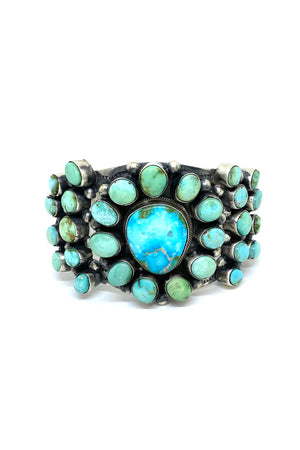 
                
                    Load image into Gallery viewer, Bobby Johnson Sonoran Gold Turquoise Cluster Bracelet
                
            