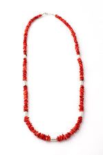 Red Spiny Shell and Sterling Silver Necklace