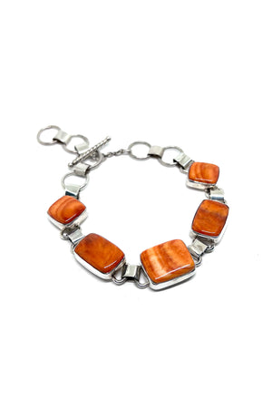 Navajo Orange Spiny Shell Sterling Silver Link Bracelet