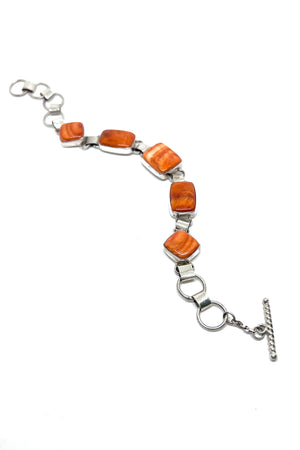 Navajo Orange Spiny Shell Sterling Silver Link Bracelet
