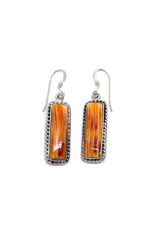 
                
                    Load image into Gallery viewer, Navajo Joe Delgarito Spiny Shell Rectangular Sterling Silver Earrings
                
            