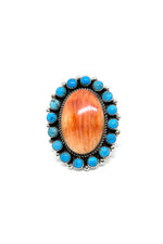 Navajo Orange Spiny Shell and Turquoise Statement Ring (Size 11)