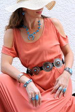 Turquoise and Coral Sterling Concho Belt