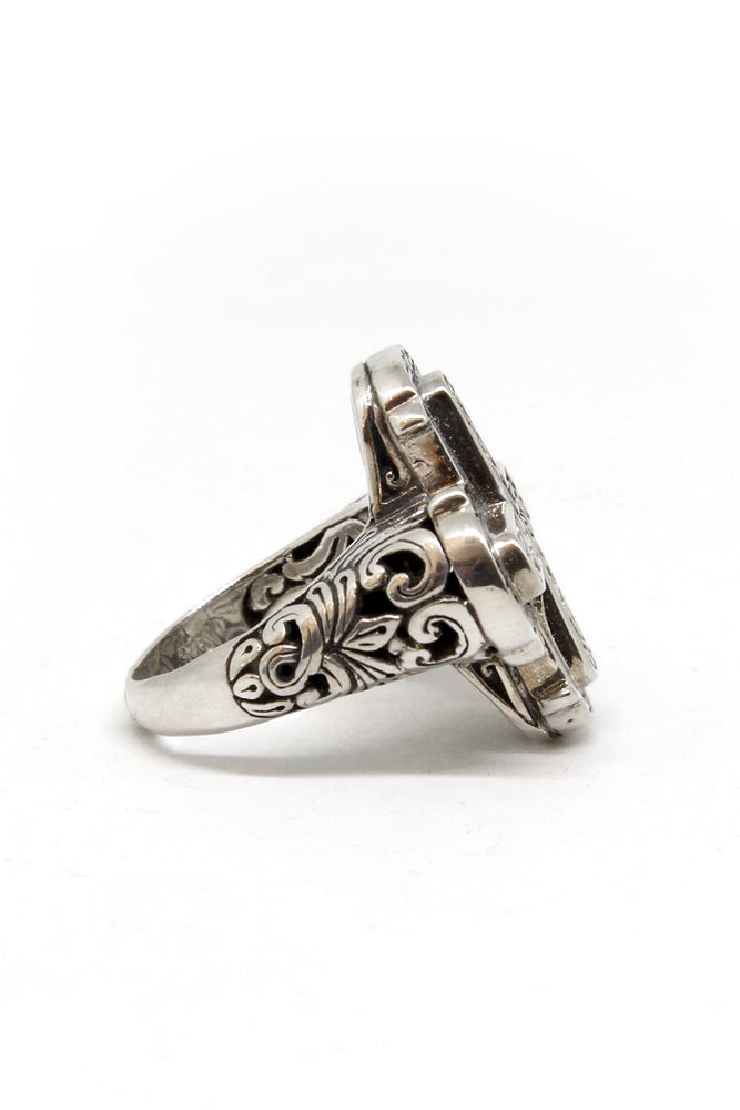 Sterling silver cross ring side view