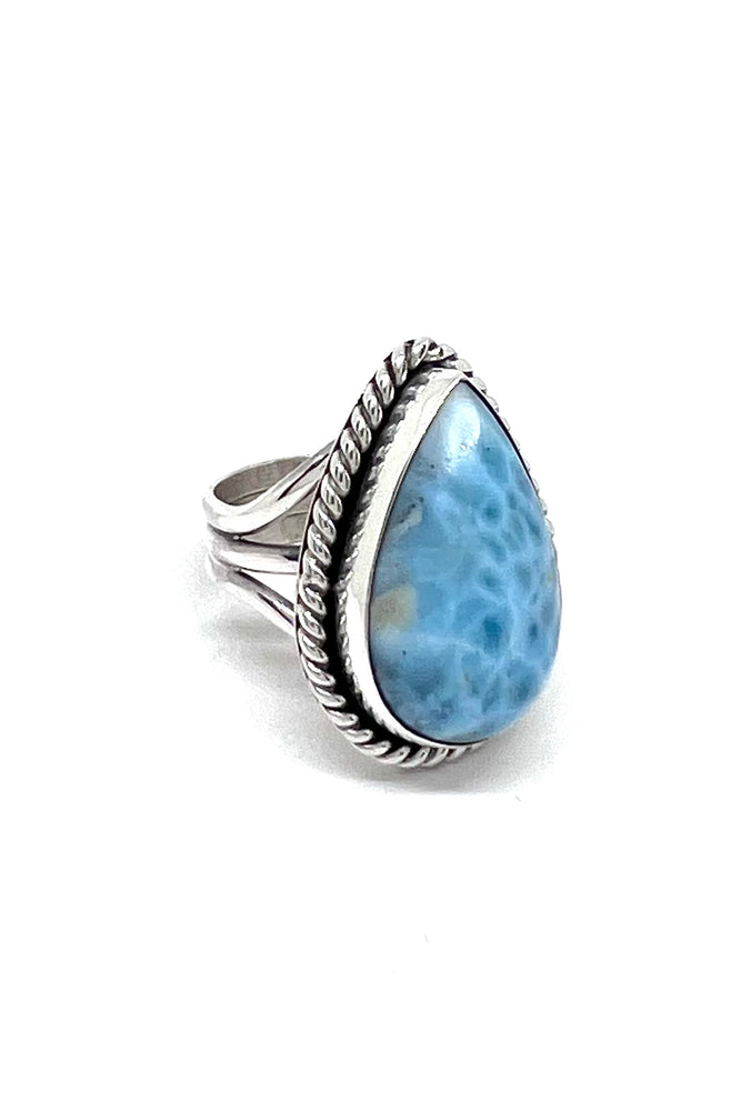 Navajo Sterling Silver Tear Drop Larimar Ring (Size 8 ½)