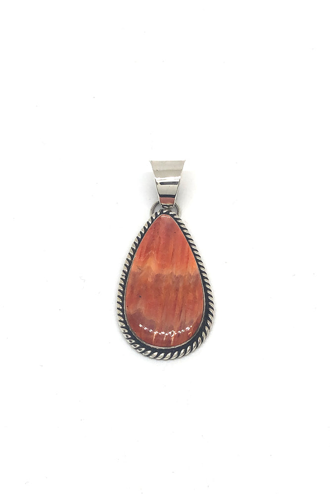 Teardrop Red Spiny Oyster Silver Pendant