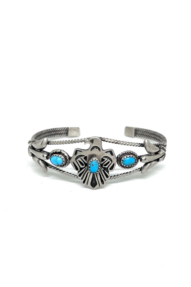 Sleeping Beauty Turquoise Sterling Silver Thunderbird Bracelet