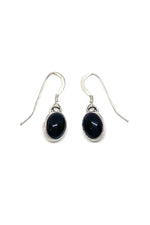 Navajo Black Onyx Oval Sterling Silver Dangle Earrings