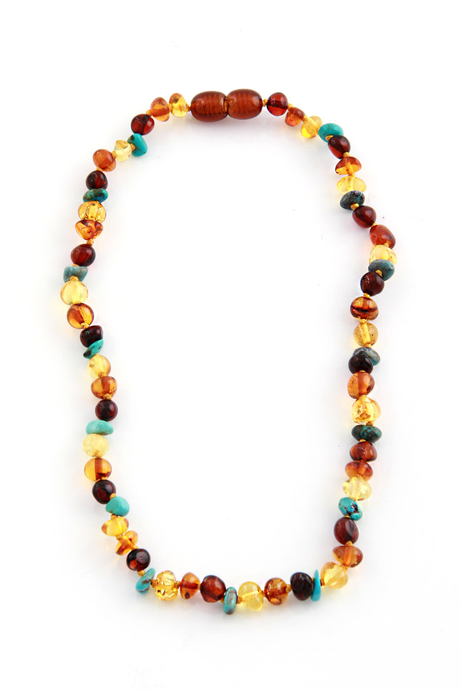 Turquoise and Baltic Amber Teething Necklace