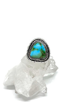 John King Triangular Navajo Sonoran Gold Turquoise Ring (Size 7 1/2)