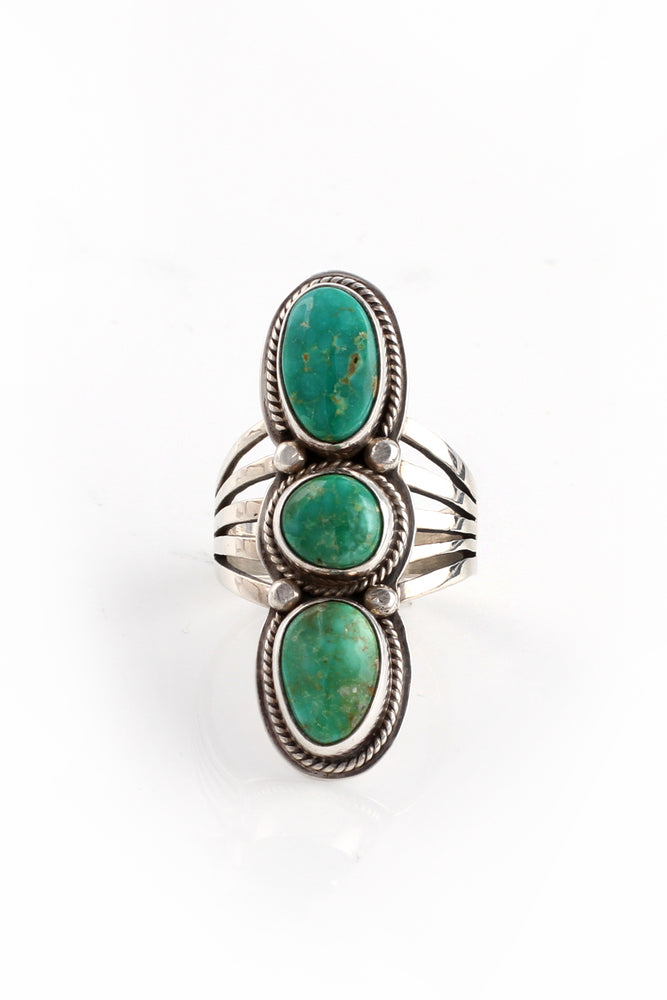 Triple Stone Green Turquoise Ring (Size 8 ½)