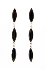 Triple Stone Long Onyx Post Earrings