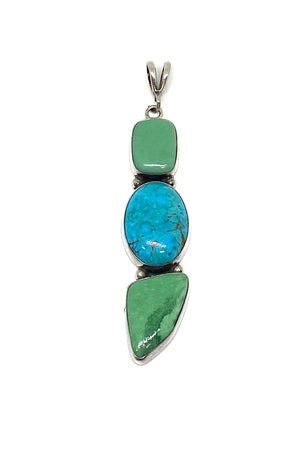 Triple Stone Variscite and Blue Turquoise Drop Pendant