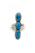 Triple Stone Long Blue Turquoise Ring (size 9)