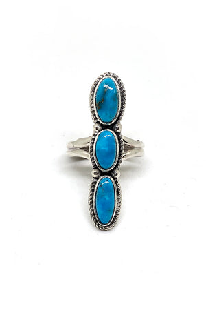 
                
                    Load image into Gallery viewer, Triple Stone Long Blue Turquoise Ring (size 9)
                
            