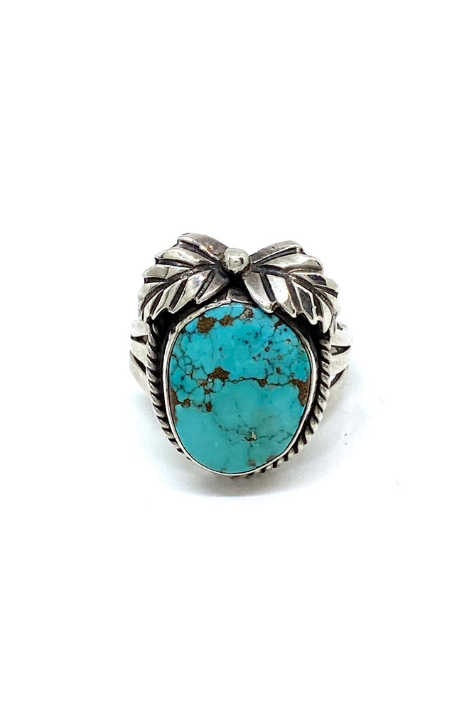 Mens Navajo Turquoise Feather Ring (Size 11.25)