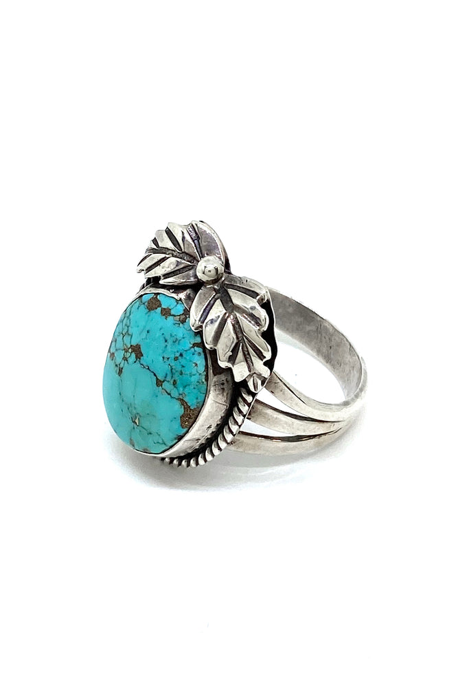 Mens Navajo Turquoise Feather Ring (Size 11.25)