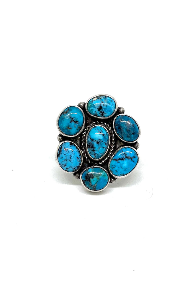 
                
                    Load image into Gallery viewer, Kingman Turquoise Sterling Silver Cluster Ring (Size 8)
                
            