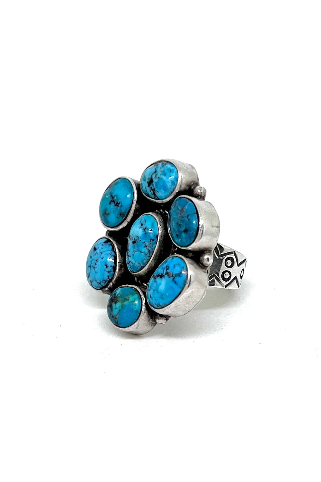 Kingman Turquoise Sterling Silver Cluster Ring (Size 8) – Silver Eagle ...