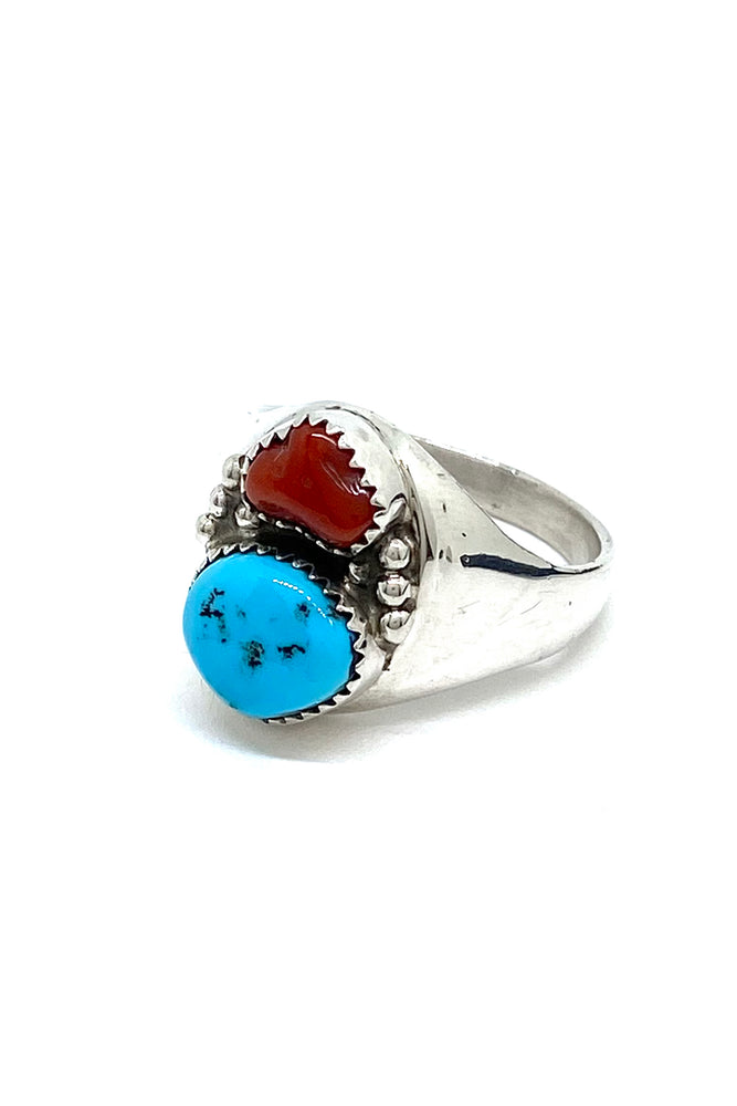 Turquoise and Coral Men's Ring (Size 13)