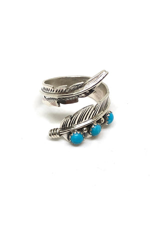 Sterling Silver and Turquoise Adjustable Feather Ring (Adjustable)