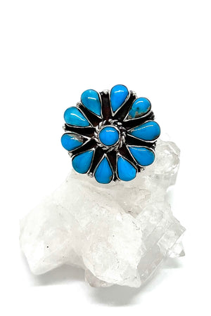 Turquoise Sterling Silver Flower Cluster Ring (Size 6.5 )