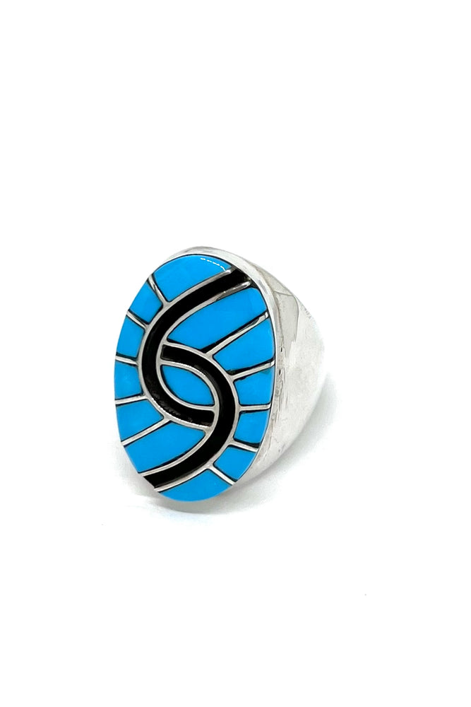 
                
                    Load image into Gallery viewer, Amy Quandelacy Turquoise Hummingbird Inlay Ring (Size 10 1/4)
                
            