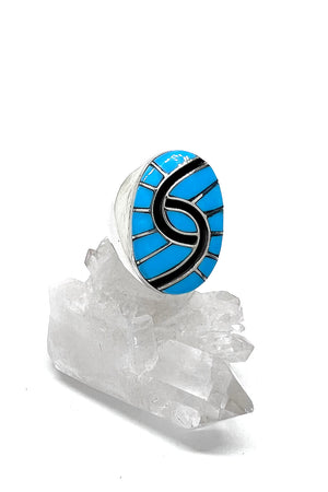 
                
                    Load image into Gallery viewer, Amy Quandelacy Turquoise Hummingbird Inlay Ring (Size 10 1/4)
                
            