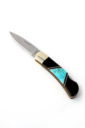 
                
                    Load image into Gallery viewer, Turquoise and Jet Inlay Knife
                
            