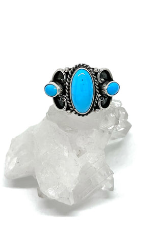 
                
                    Load image into Gallery viewer, Old World Sterling Silver and Sleeping Beauty Turquoise Ring (Size 6 ¾)
                
            