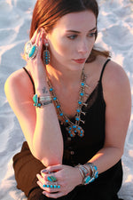 Navajo Brilliant Blue Turquoise Squash Blossom Necklace