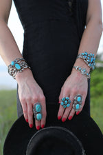 Kingman Turquoise Sterling Silver Cluster Ring (Size 8)