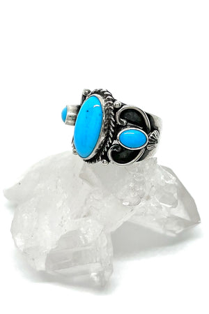 
                
                    Load image into Gallery viewer, Old World Sterling Silver and Sleeping Beauty Turquoise Ring (Size 6 ¾)
                
            