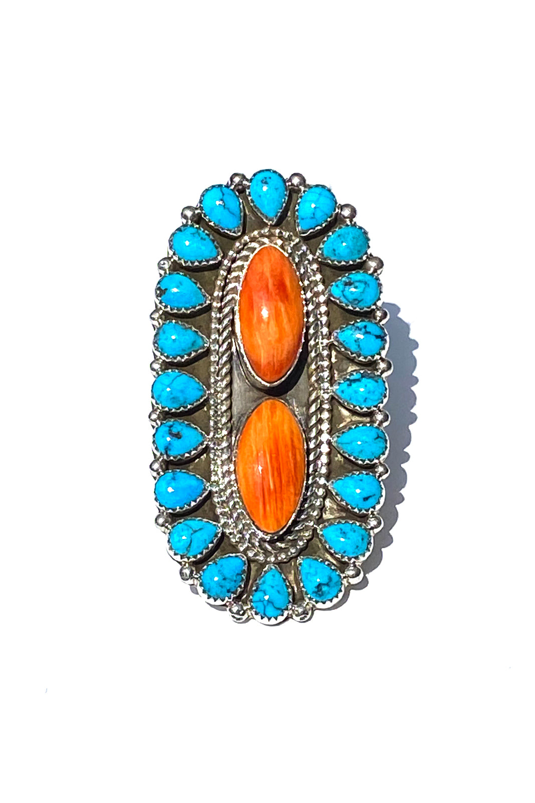 Merle House Navajo Turquoise and Spiny Shell Statement Ring (Size 7 ½ ...