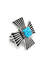 Modern Kingman Web Turquoise Ring (Size 7 adjustable)