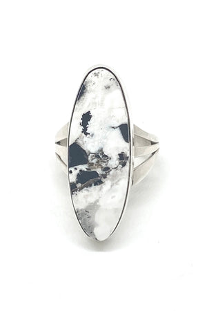 Elegant White Buffalo Turquoise Ring (Size 8.5)