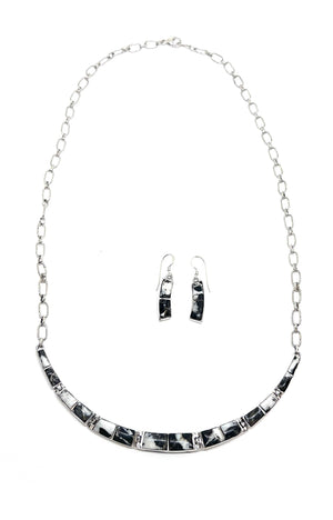 
                
                    Load image into Gallery viewer, White Buffalo Inlay Necklace and Earring Set
                
            