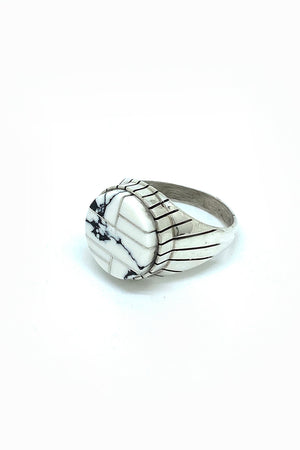 Ray Jack White Howlite Inlay Men's Ring (Size 12)