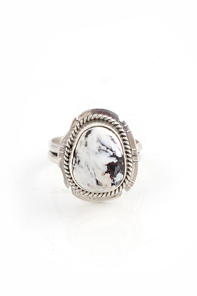 
                
                    Load image into Gallery viewer, Navajo White Buffalo Turquoise Ring (Size 9)
                
            
