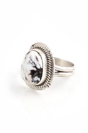 
                
                    Load image into Gallery viewer, Navajo White Buffalo Turquoise Ring (Size 9)
                
            